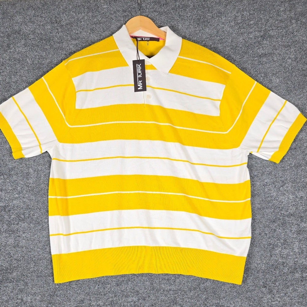 MR‎ TURK NWT Cisco Polo Shirt Mens XXL Yellow Striped Short Sleeve $248 MSRP